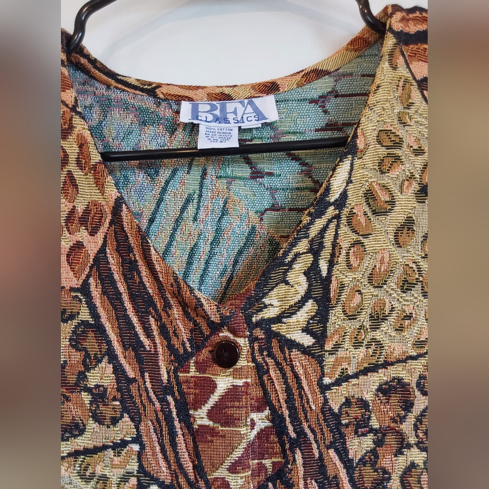 Vintage 90s Animal Print Tapestry Vest Button Down - Picture 3 of 8